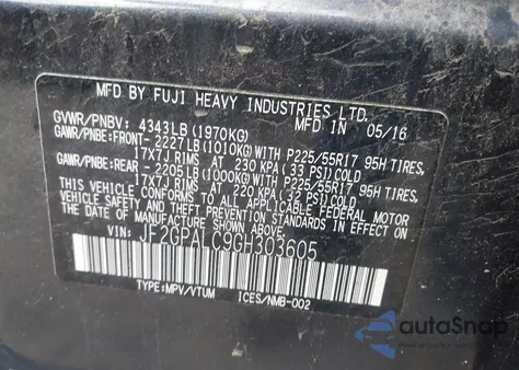 2016 Subaru Crosstrek 2.0I Limited from USA, damaged, VIN JF2GPALC9GH303605